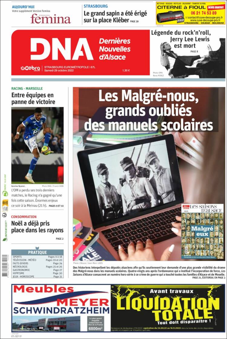 Portada de Les Dernières Nouvelles d'Alsace (Francia)