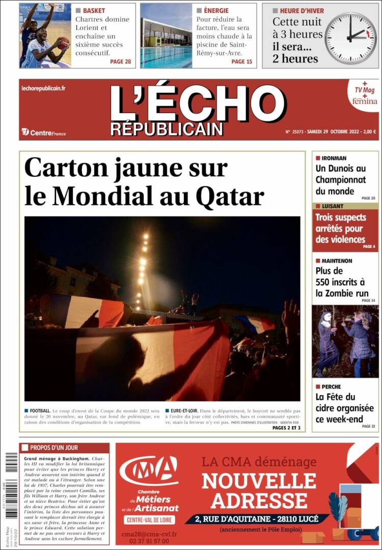 Portada de L'Echo Républicain (Francia)