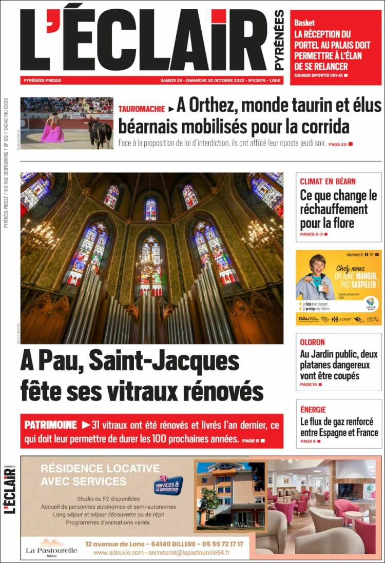 Portada de L'Eclair des Pyrénées (Francia)