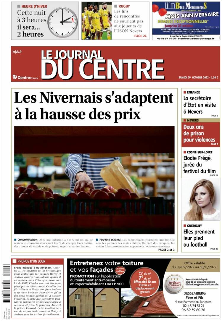 Portada de Le Journal du Centre (Francia)