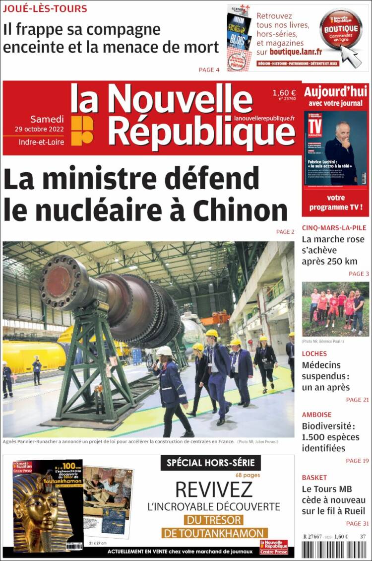 Portada de La Nouvelle Republique (Francia)