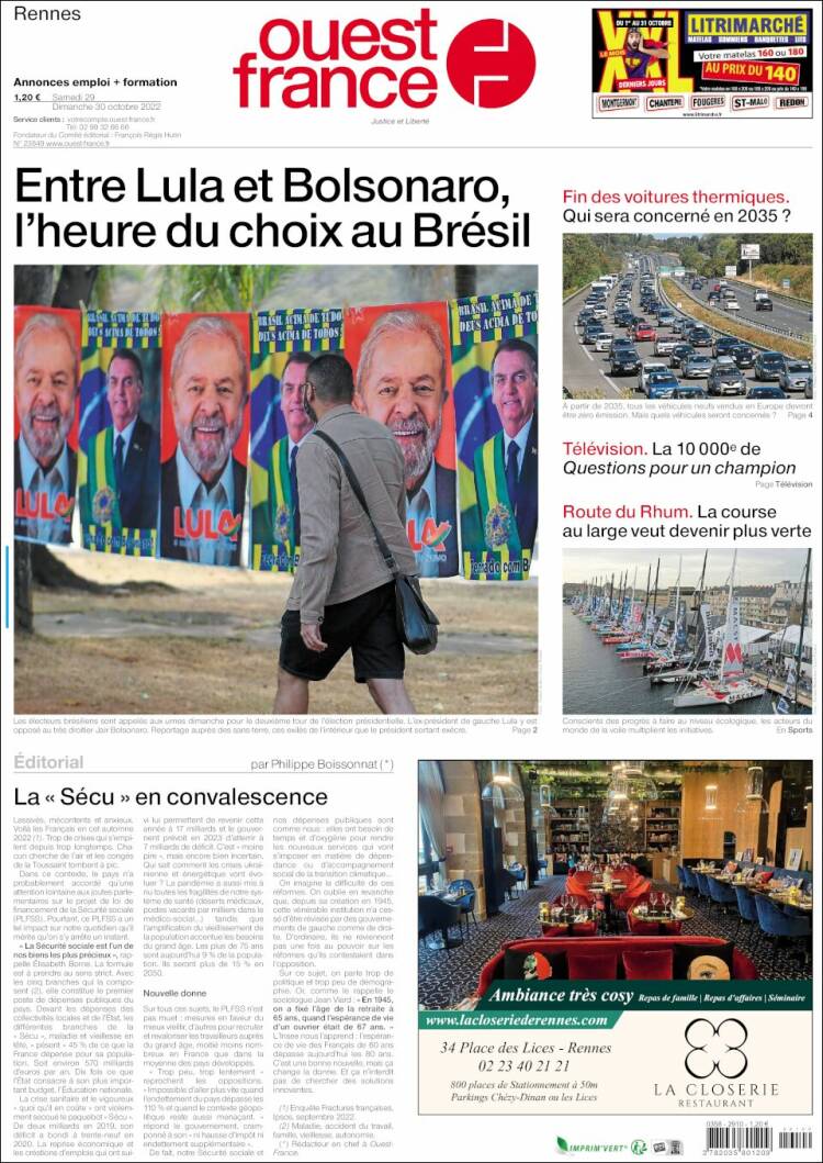 Portada de Ouest France (Francia)