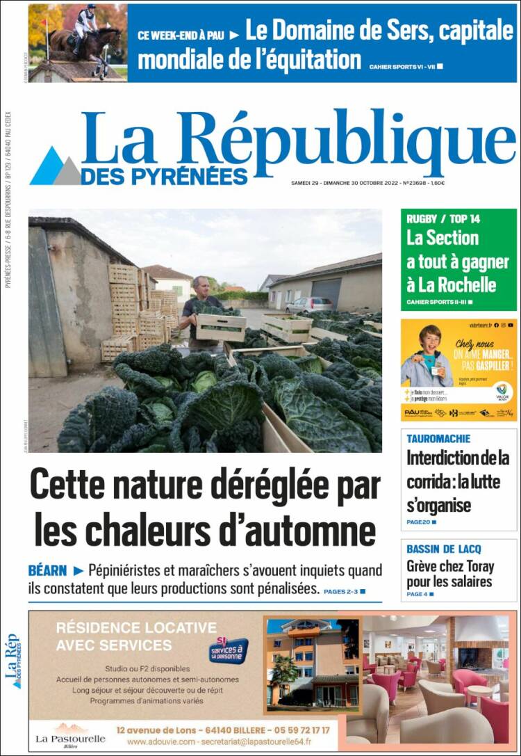 Portada de La République des Pyrénées (Francia)