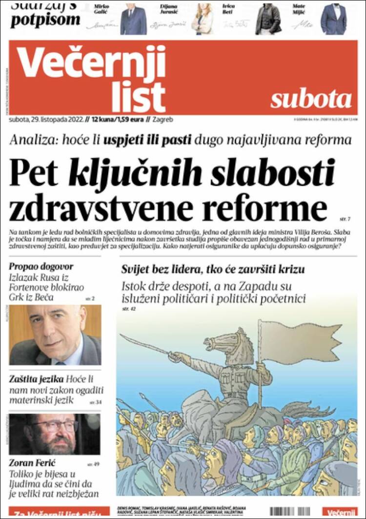 Portada de Večernji (Croacia)
