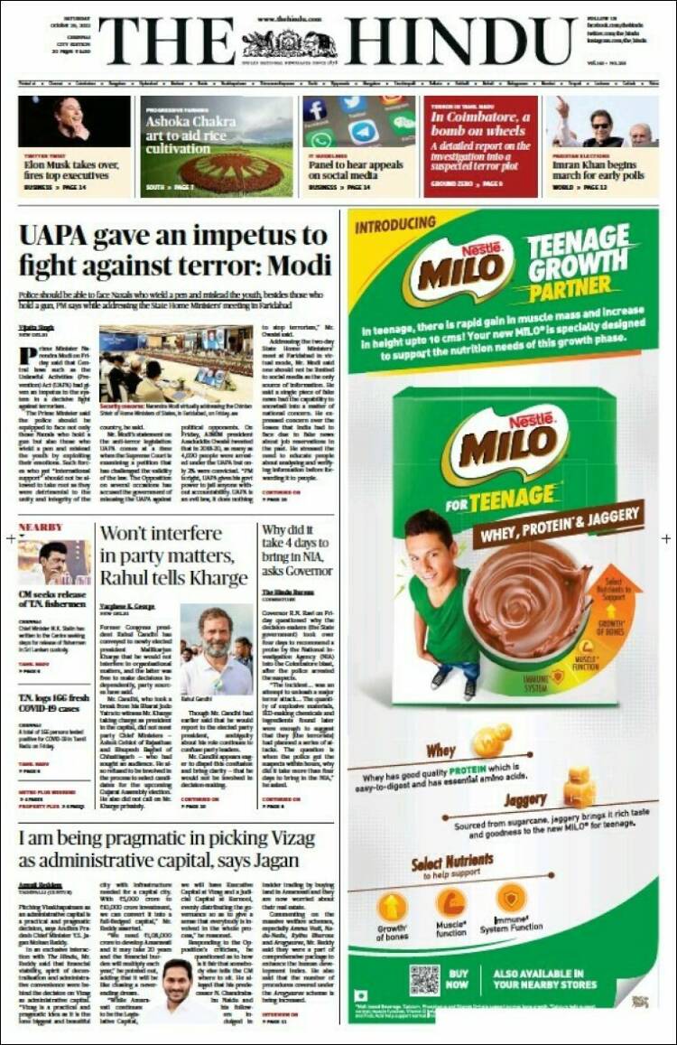 Portada de The Hindu (India)