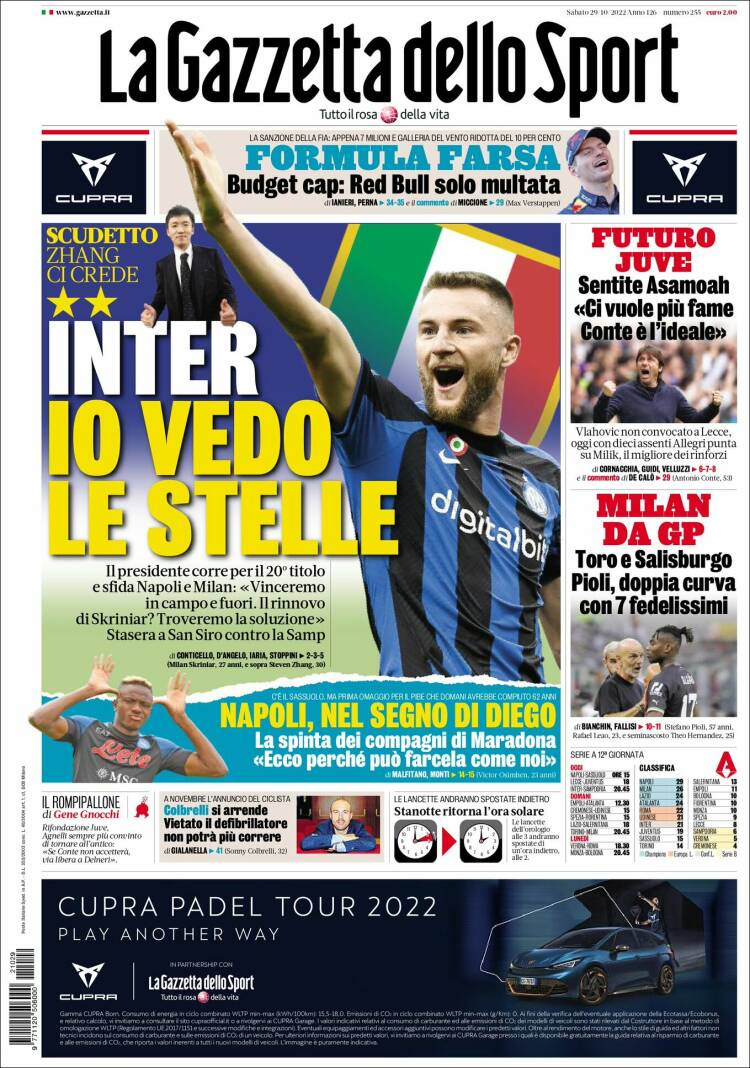 Portada de La Gazzetta dello Sport (Italia)
