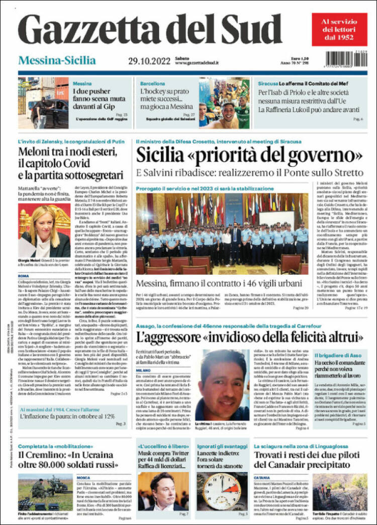 Portada de Gazzetta del Sud (Italia)