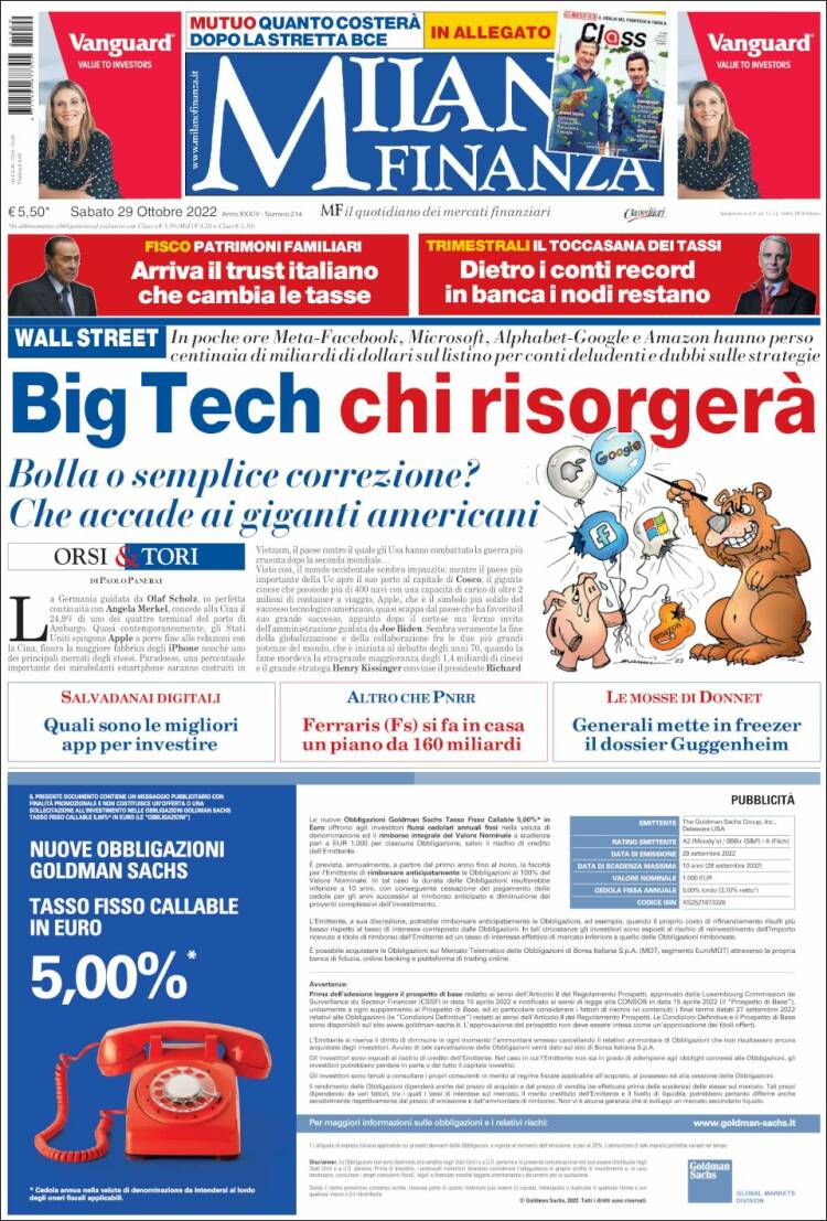 Portada de Milano Finanza (Italia)