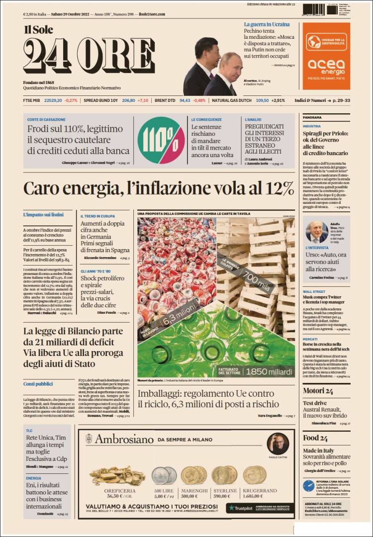 Portada de Il Sole 24 ORE (Italia)