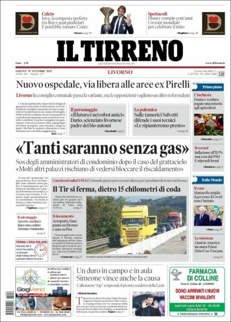 Portada de Il Tirreno (Italia)