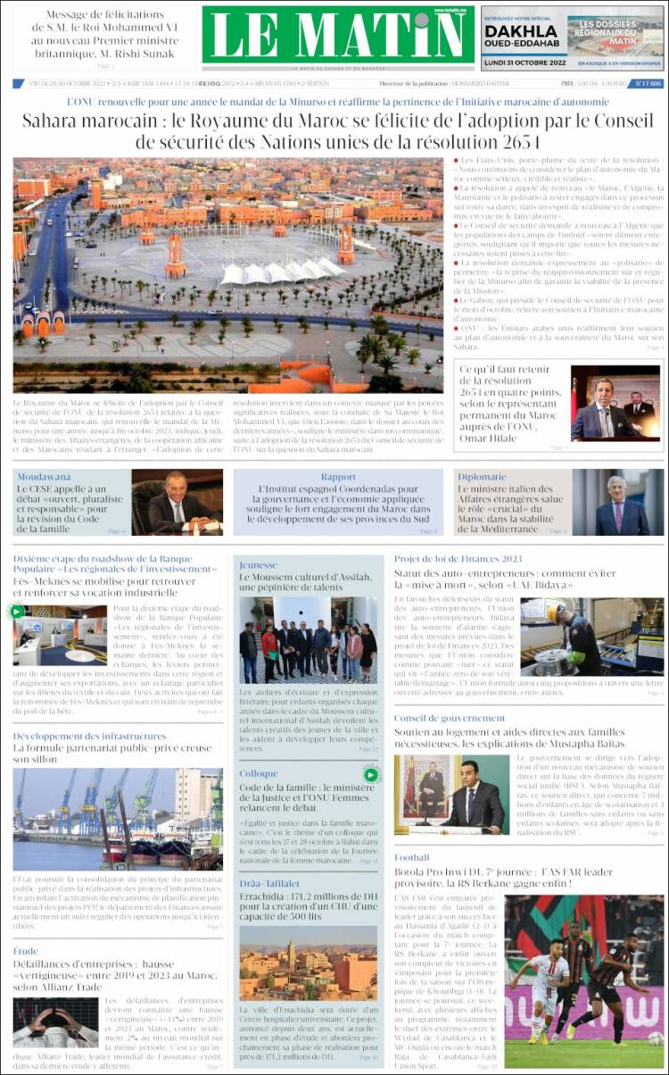 Portada de Le Matin (Marruecos)