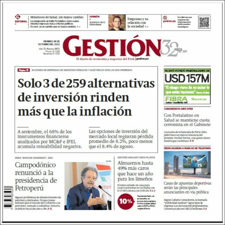 Portada de Diario Gestión (Per&uacute;)