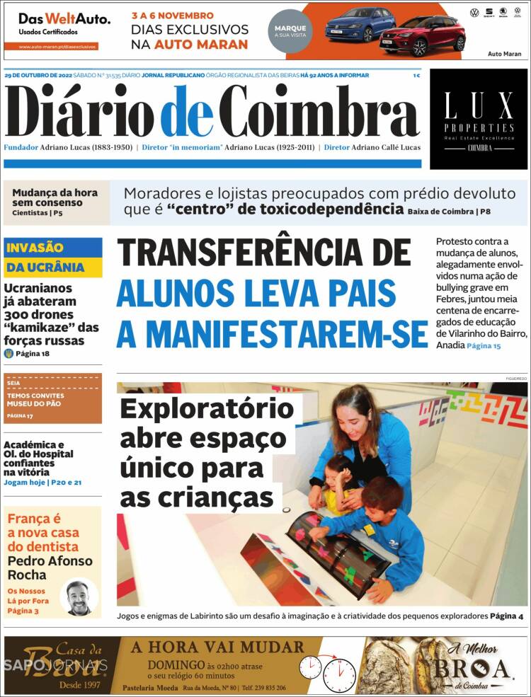 Portada de Diário de Coimbra (Portugal)