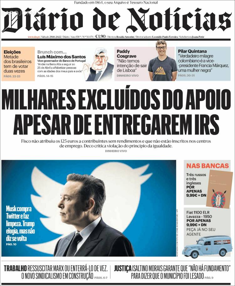 Portada de Diário de Noticias (Portugal)