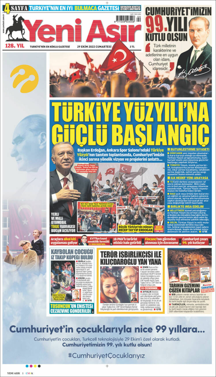 Portada de Yeni Asır (Turqu&iacute;a)