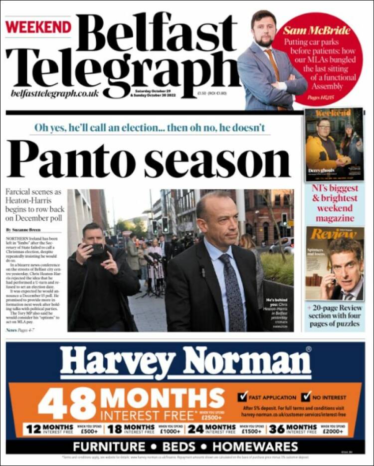 Portada de Belfast Telegraph (Reino Unido)