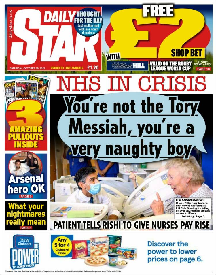 Portada de Daily Star (Reino Unido)