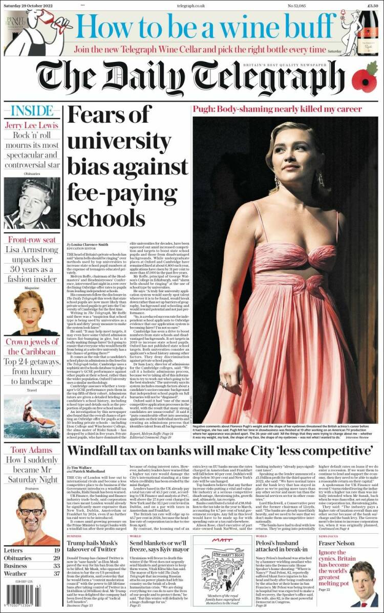 Portada de Daily Telegraph (Royaume-Uni)