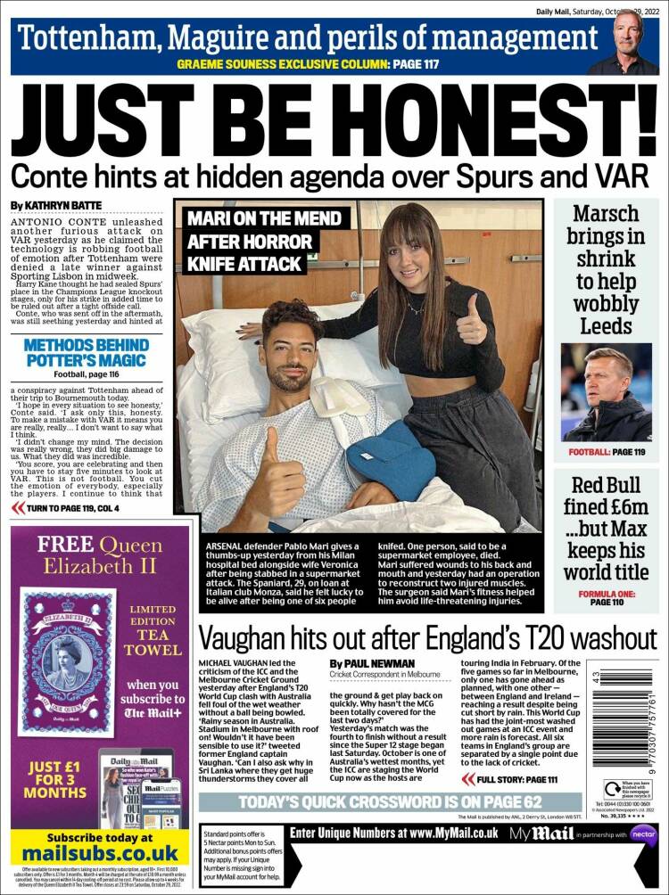 Portada de Daily Mail Sport (Reino Unido)
