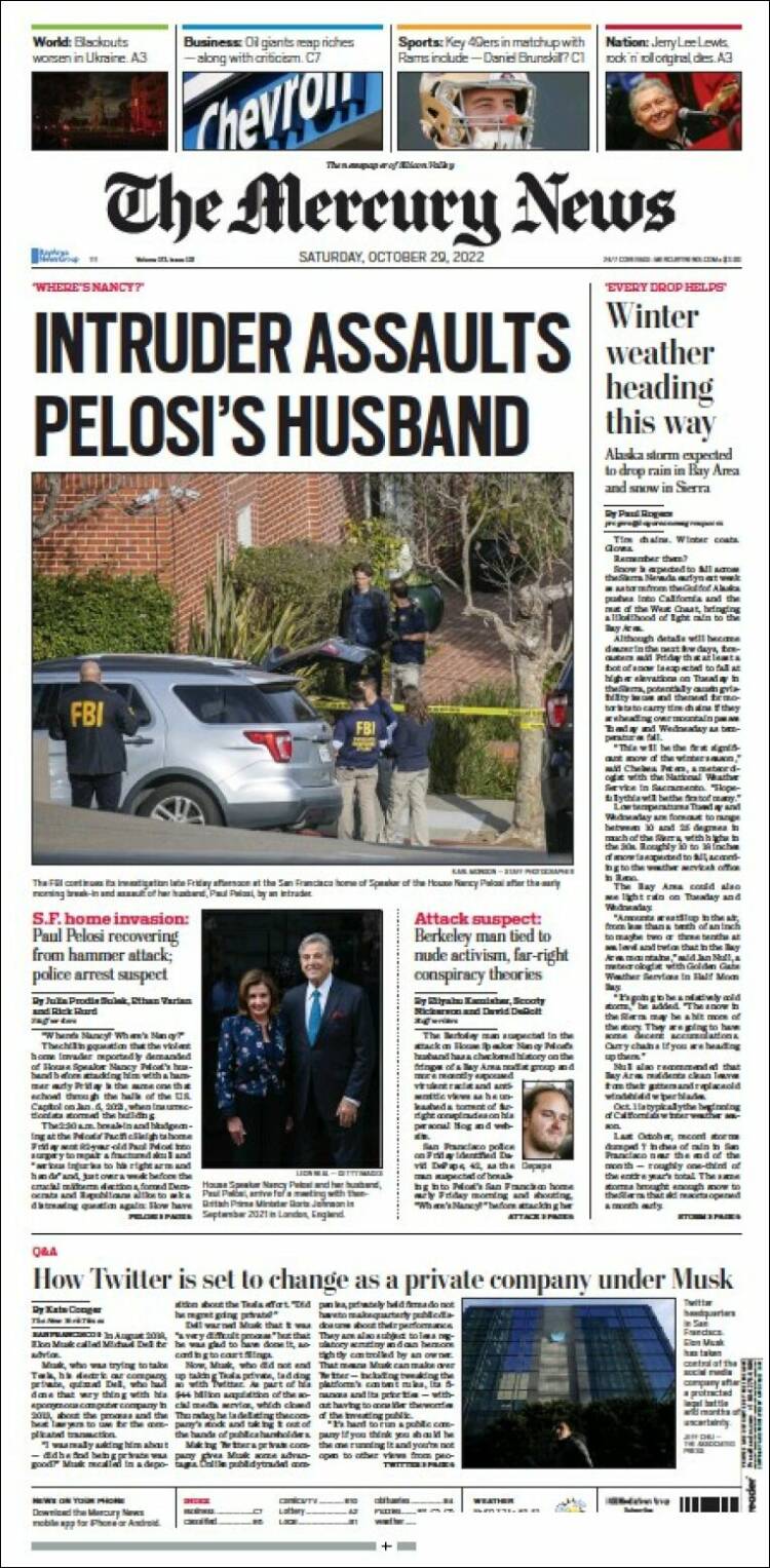 Portada de San Jose Mercury News (USA)