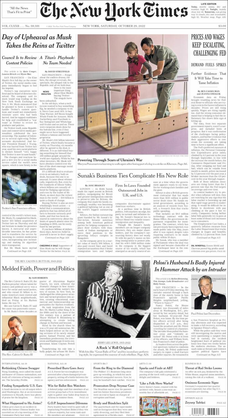 Portada de New York Times (USA)