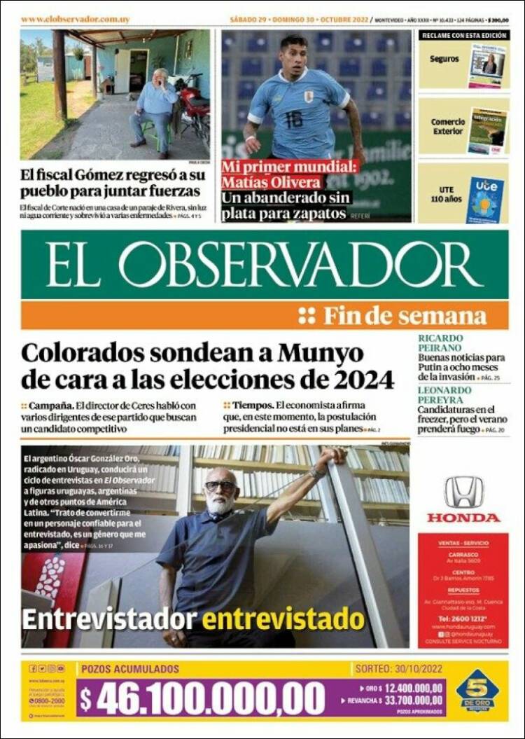 Portada de El Observador (Uruguay)
