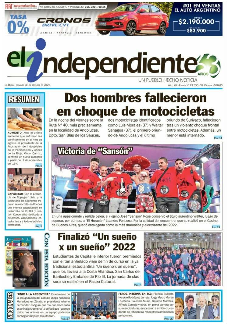 Portada de El Independiente (Argentina)