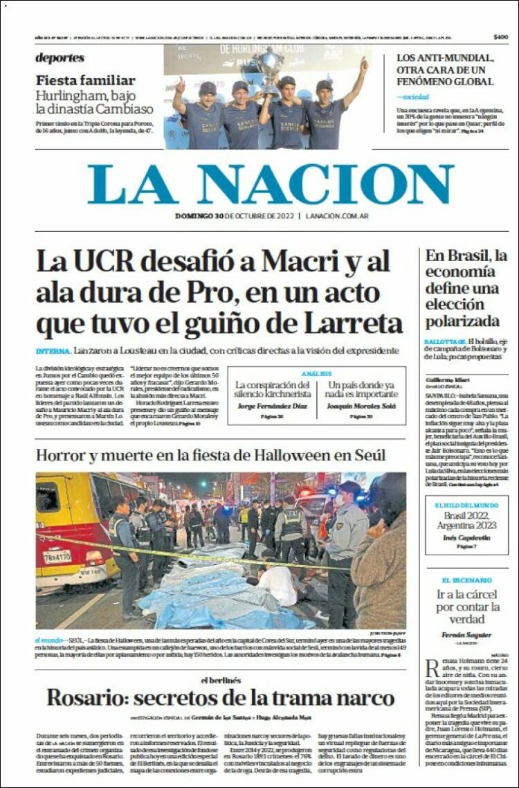 Portada de La Nación (Argentina)