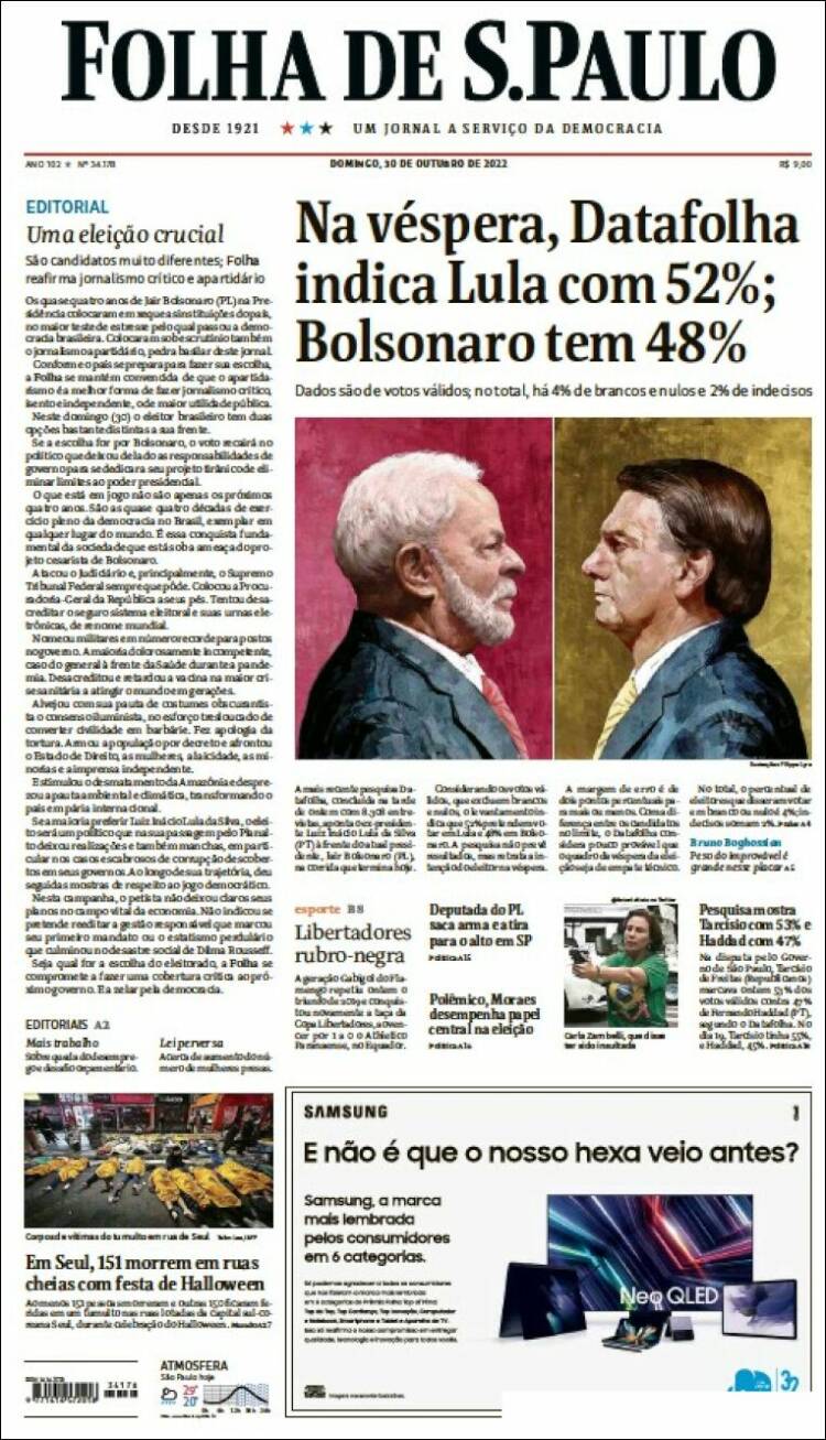 Portada de Folha de São Paulo (Brasil)