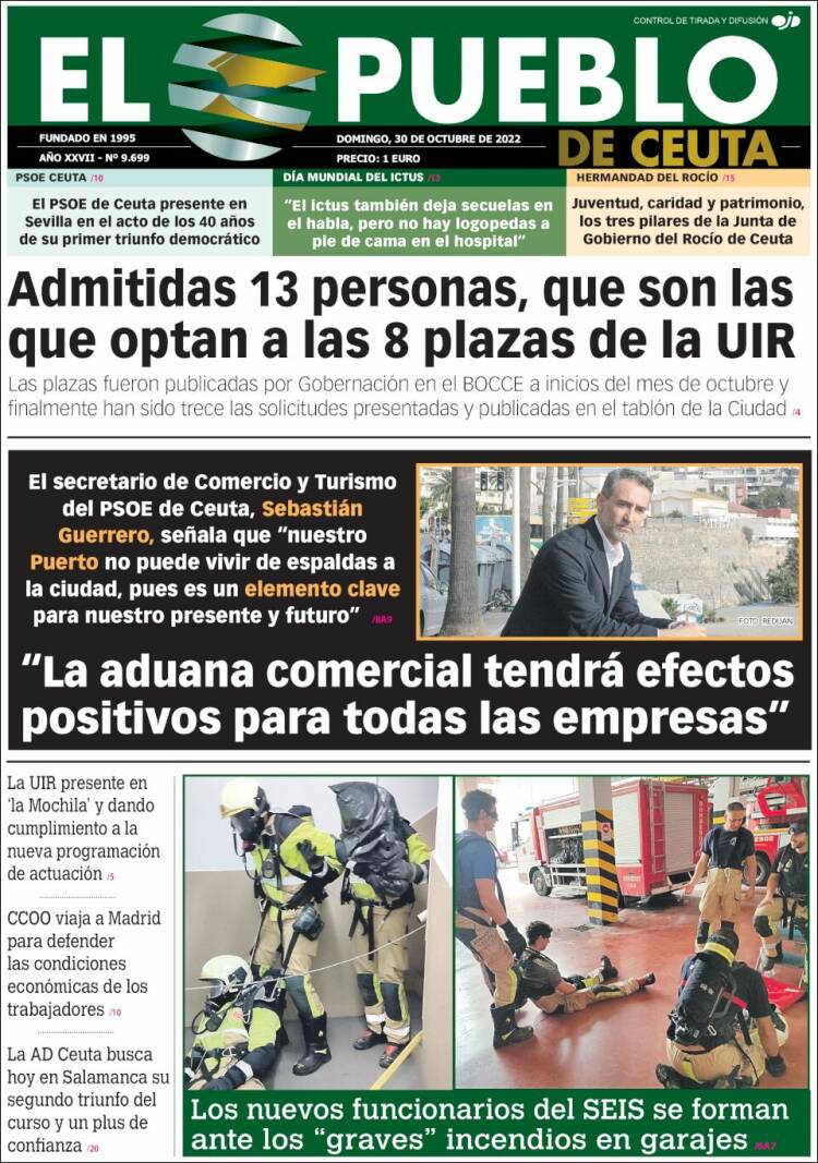 Portada de El Pueblo de Ceuta (España)