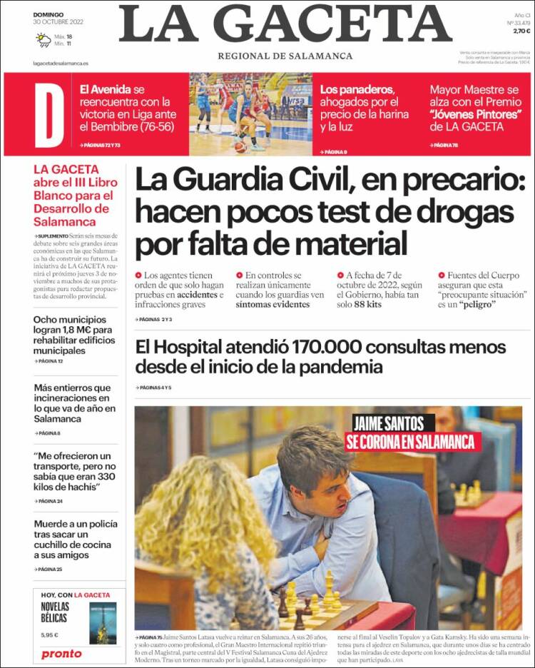 Portada de La Gaceta de Salamanca (España)