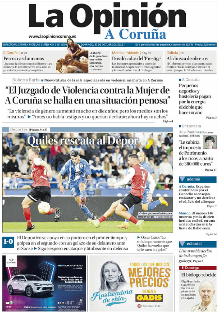 Portada de La Opinión de A Coruña (España)