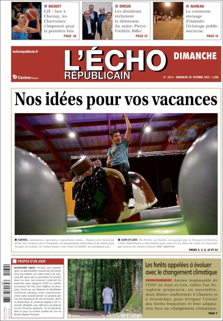 Portada de L'Echo Républicain (Francia)
