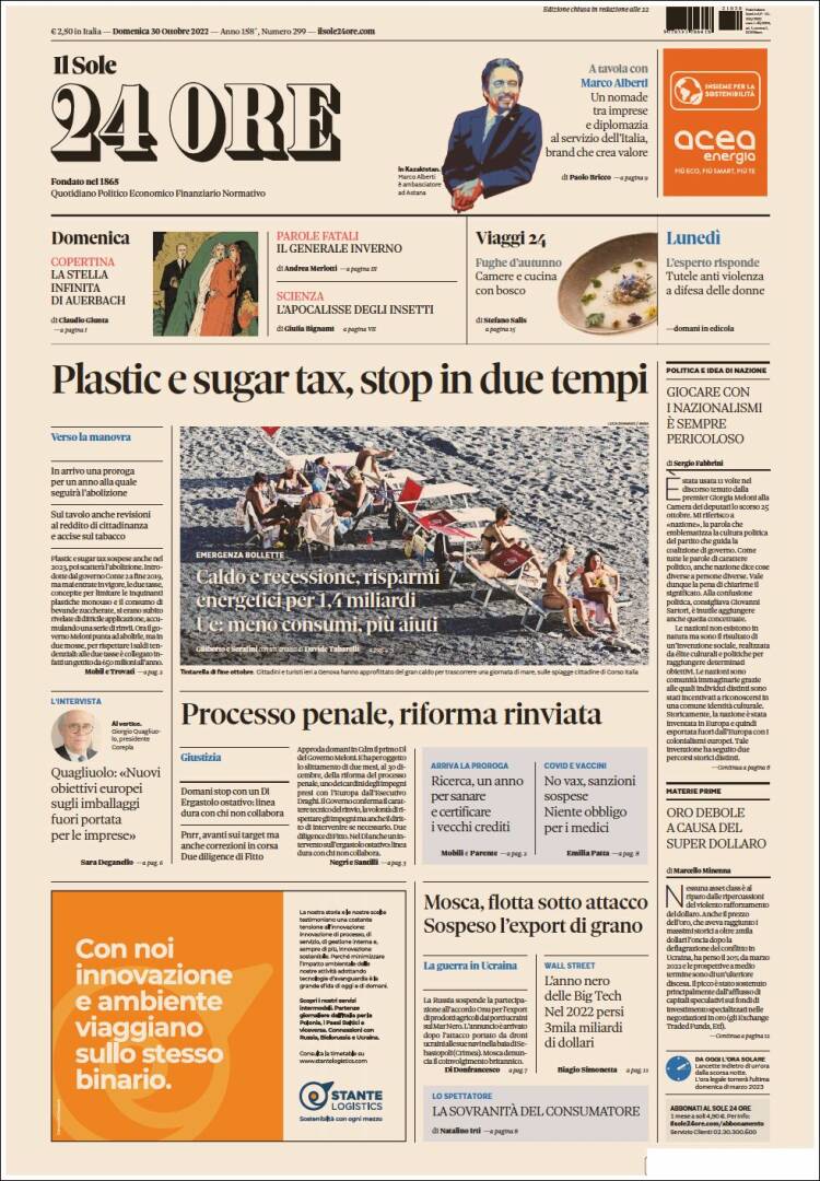 Portada de Il Sole 24 ORE (Italia)