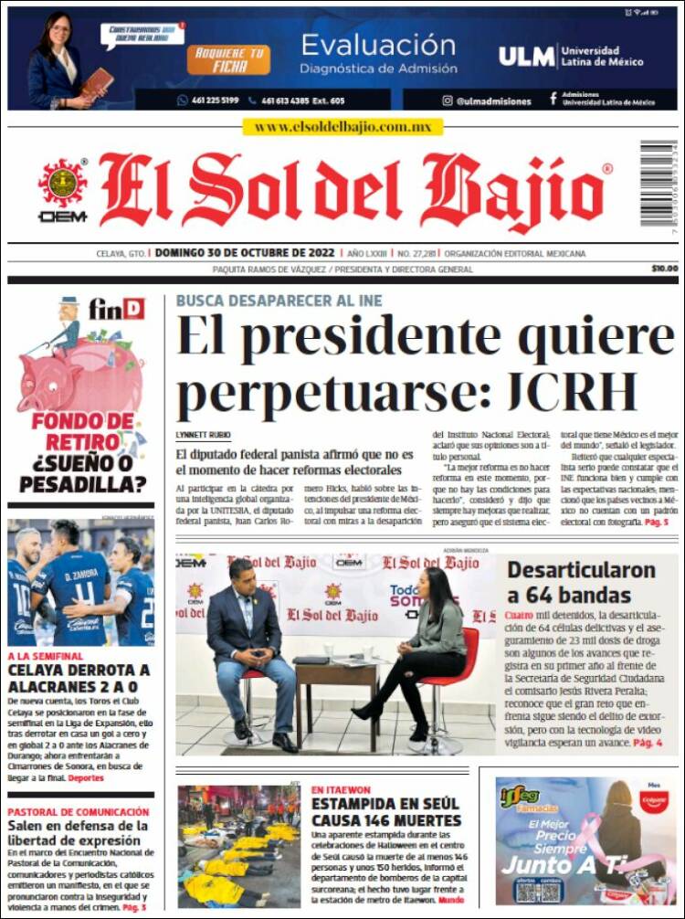 Portada de El Sol del Bajio (M&eacute;xico)