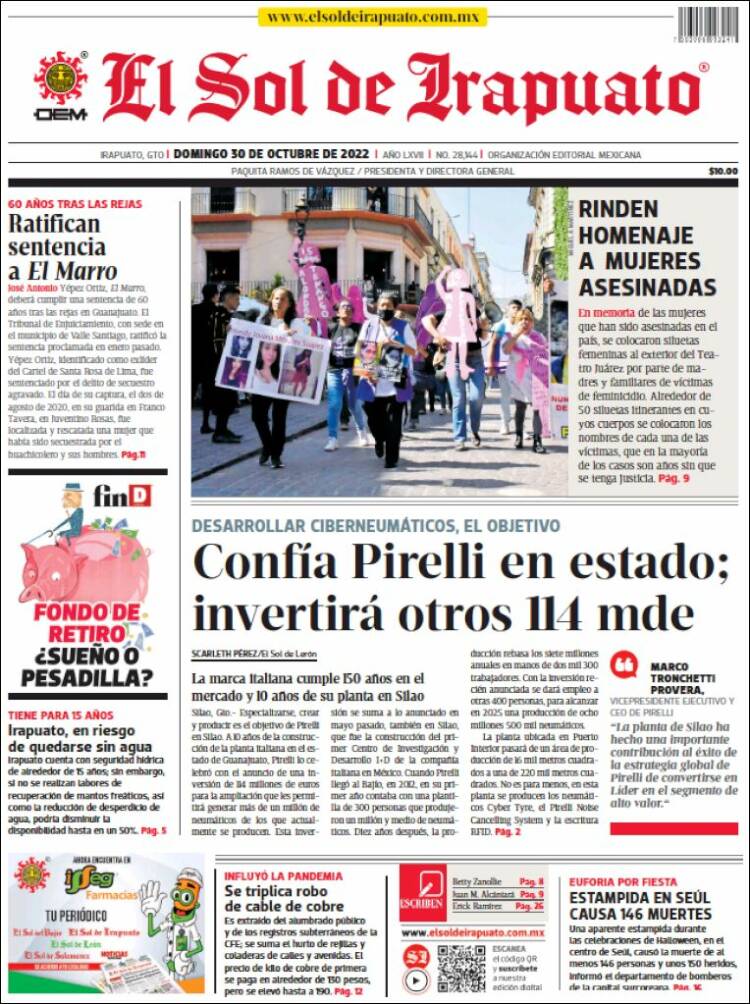 Portada de El Sol de Irapuato (M&eacute;xico)
