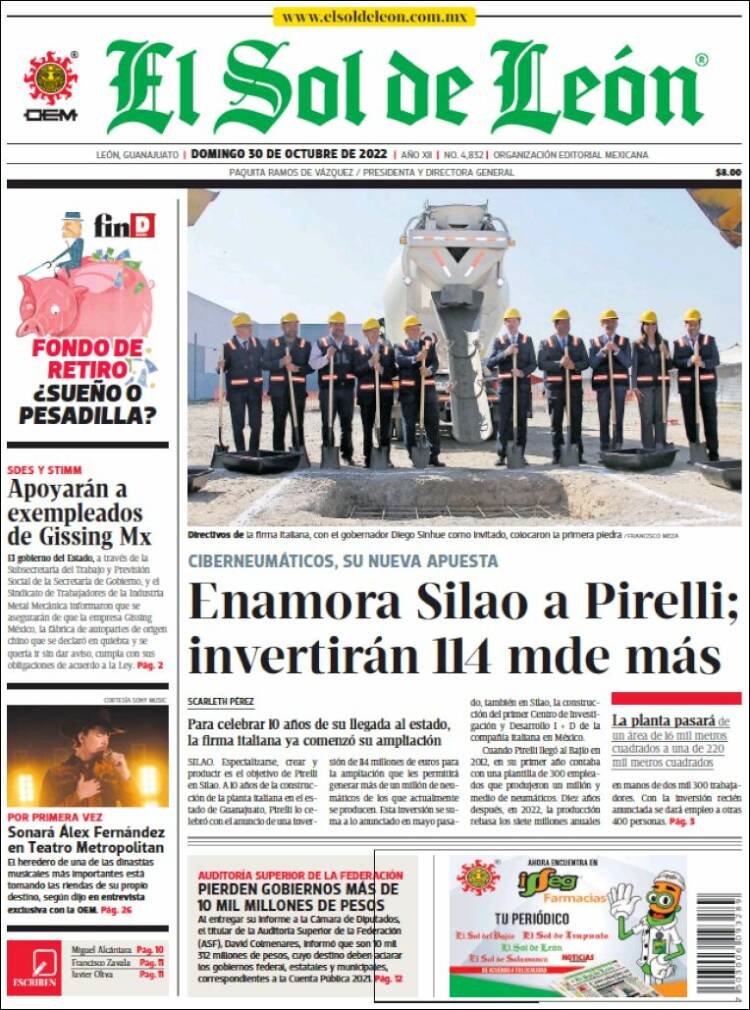 Portada de El Sol de León (M&eacute;xico)