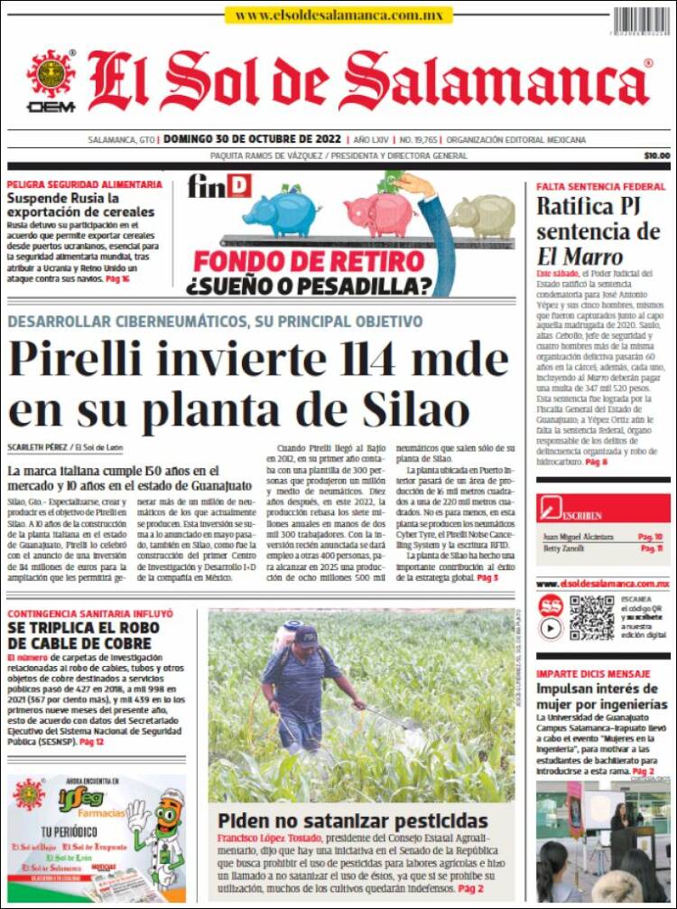 Portada de El Sol de Salamanca (M&eacute;xico)