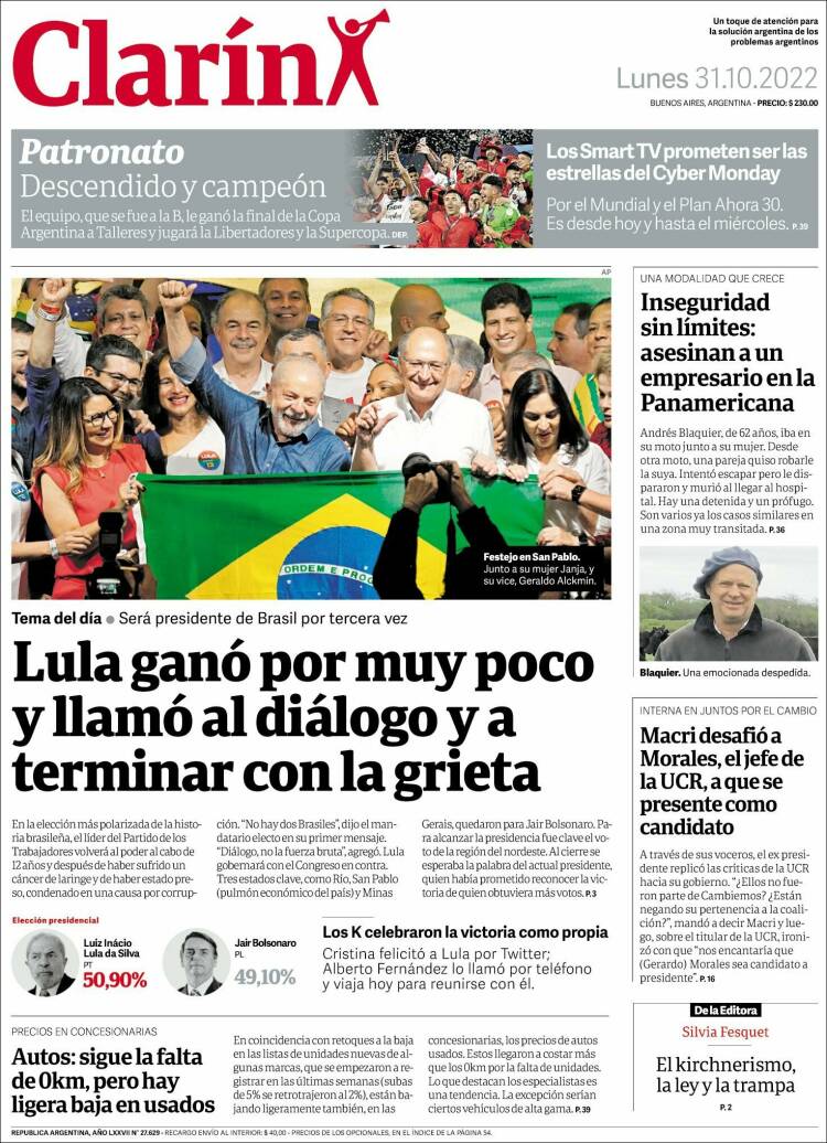 Portada de Clarín (Argentina)