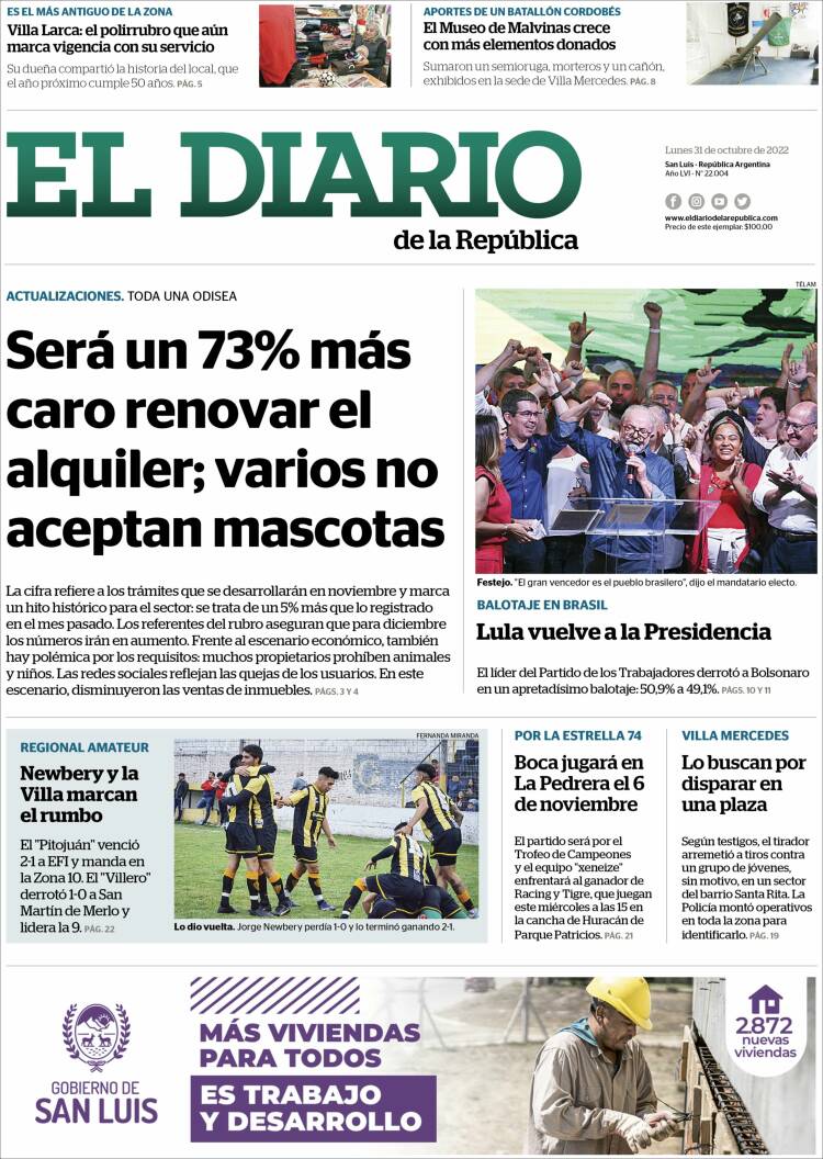 Portada de Diario de la República (Argentina)