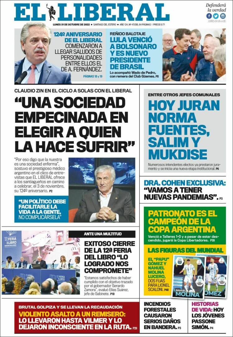 Portada de Diario El Liberal (Argentina)
