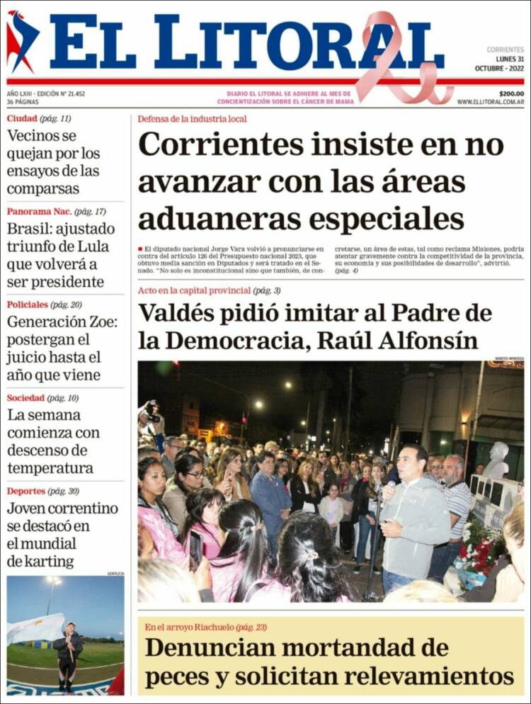 Portada de El Litoral Corrientes (Argentina)