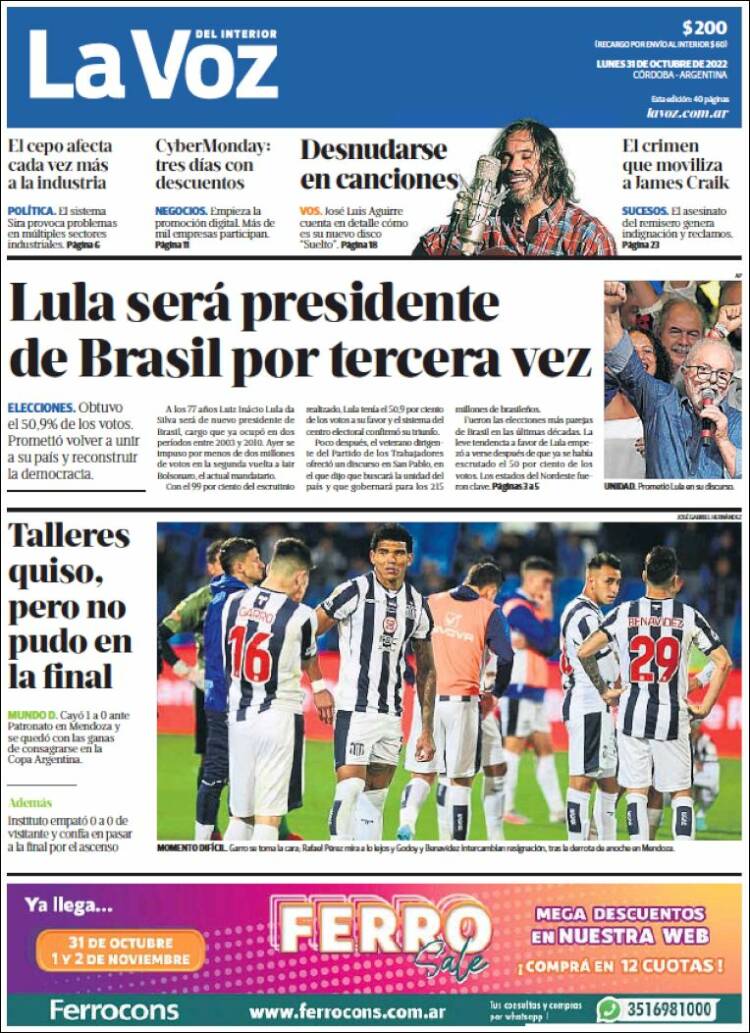 Portada de La Voz del Interior (Argentina)