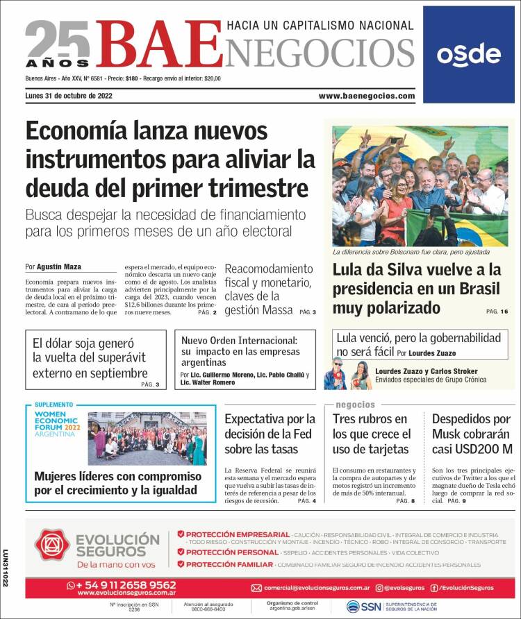Portada de Buenos Aires Económico (Argentina)
