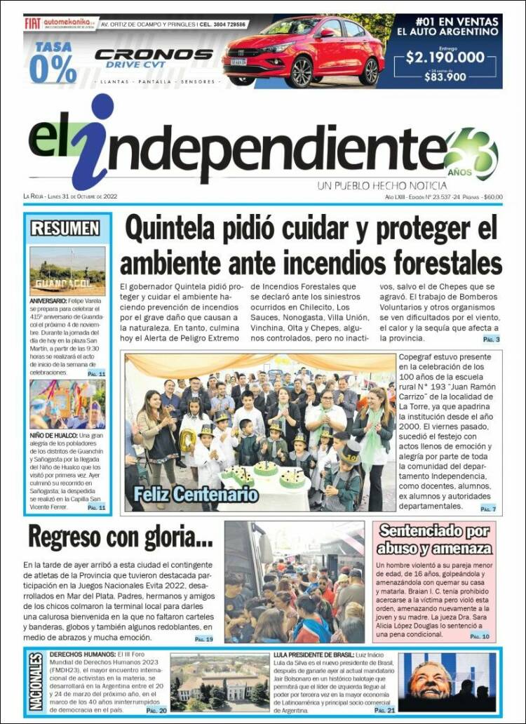 Portada de El Independiente (Argentina)