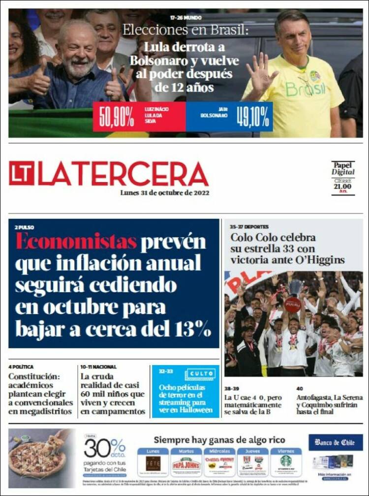 Portada de La Tercera (Chile)