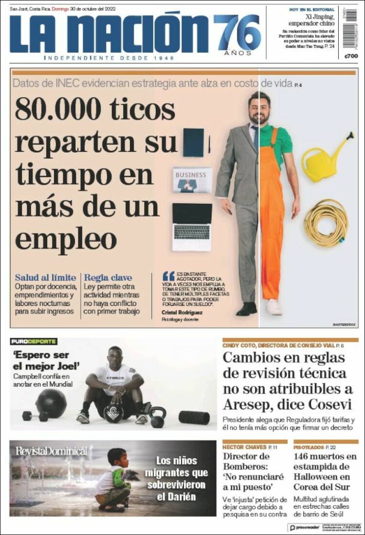 Portada de La Nación - Costa Rica (Costa Rica)