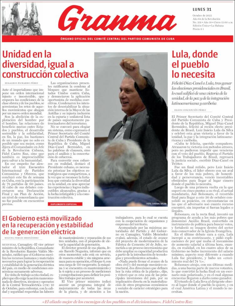 Portada de Granma (Cuba)