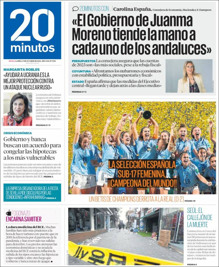 Portada de 20 Minutos - Sevilla (Espa&ntilde;a)