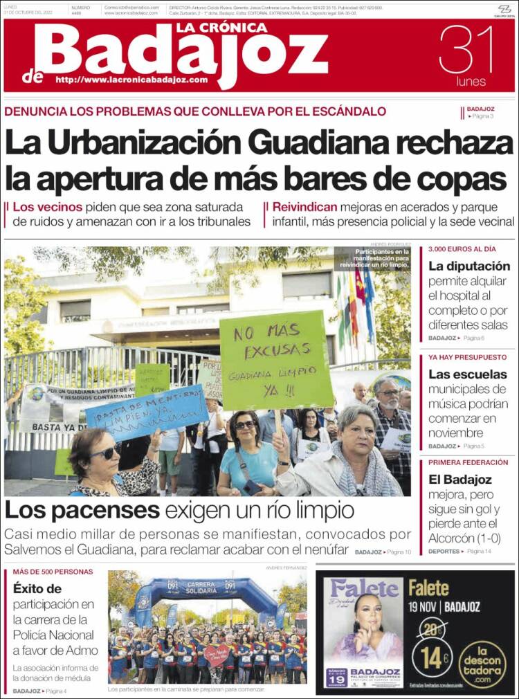 Portada de La Crónica de Badajoz (Espa&ntilde;a)